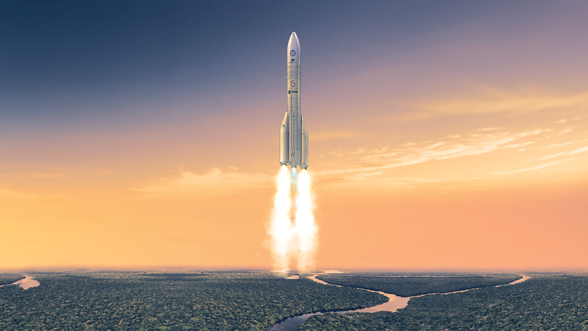 Ariane 6 under oppskyting fra Kourou i Fransk Guyana.