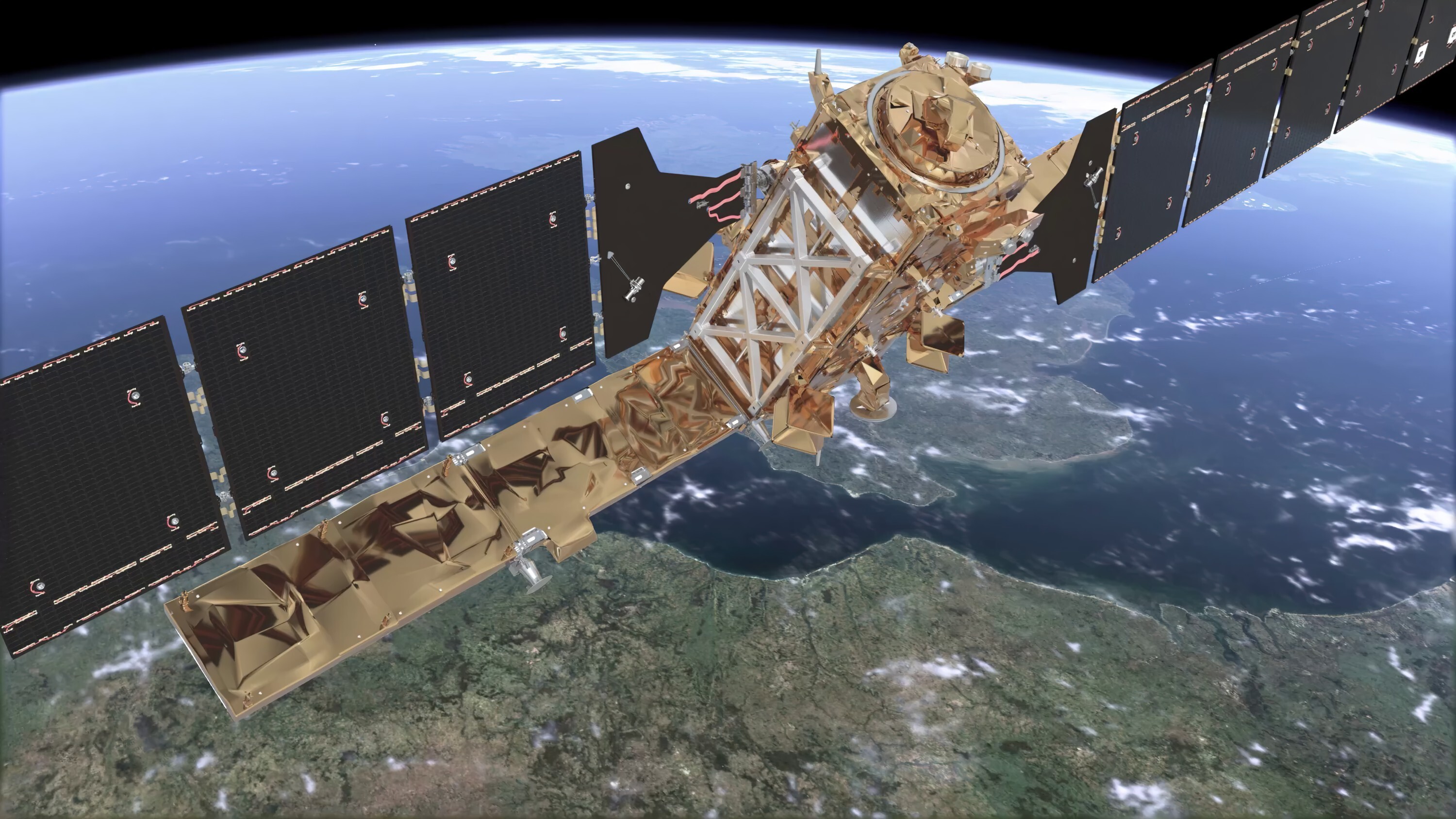 Nærbilde av en Sentinel-1-satellitt.