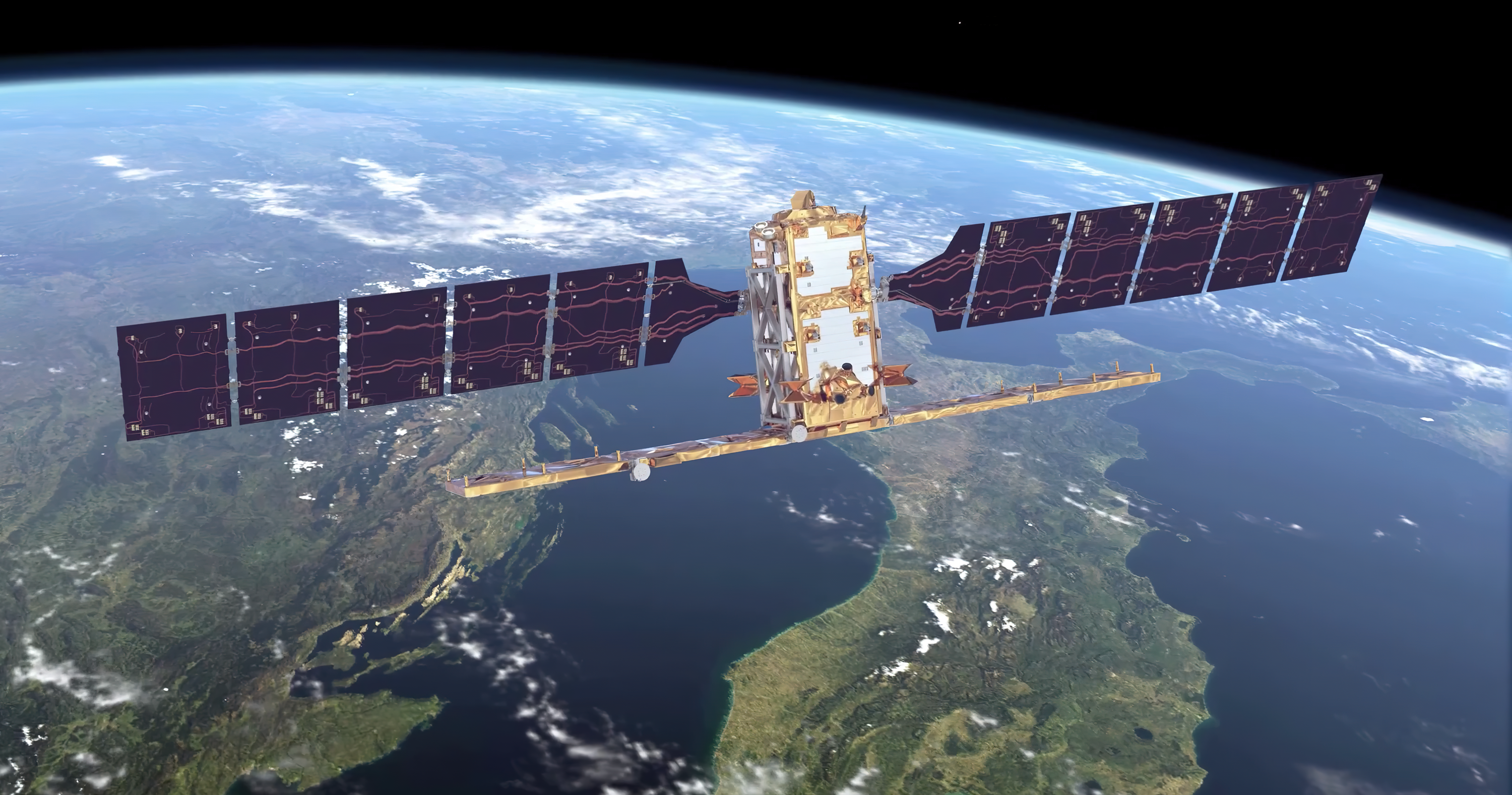 En radarsatellitt i Sentinel-1-serien over Italia.
