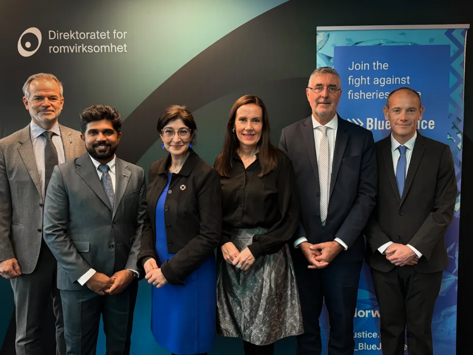 Central people behind the Space4Ocean Alliance. From left: Christian Hauglie-Hanssen (Norwegian Space Agency), Madin Maseeh (Maldives Space Research Organisation ), Aarti Holla-Maini (UNOOSA), Marianne Sivertsen Næss (Fisheries and Oceans Minister) Jean-Marc Astorg (CNES), Olivier Minazzoli (Monaco Space Office).
