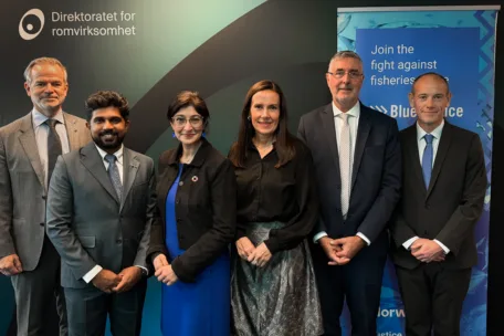Central people behind the Space4Ocean Alliance. From left: Christian Hauglie-Hanssen (Norwegian Space Agency), Madin Maseeh (Maldives Space Research Organisation ), Aarti Holla-Maini (UNOOSA), Marianne Sivertsen Næss (Fisheries and Oceans Minister) Jean-Marc Astorg (CNES), Olivier Minazzoli (Monaco Space Office).