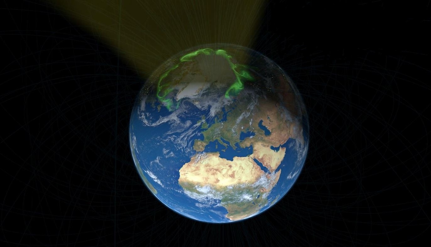 Romvær og nordlys over den nordlige halvkule.