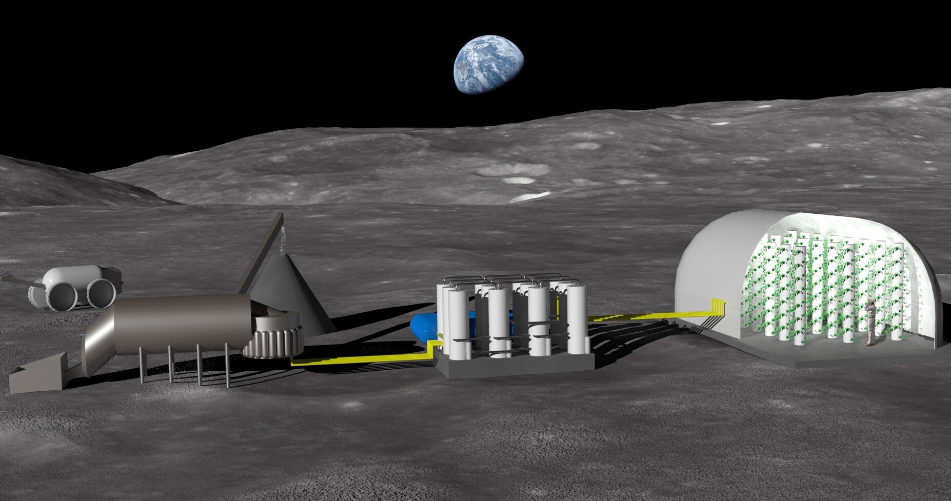 Konsepttegning av plantedyrking på månen.