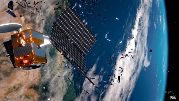 Når en satellitt brytes opp i rommet frigjøres en stor mengde små deler som igjen kan treffe og ødelegge andre satellitter. Foto: ESA/ID&Sense/ONiRiXEL
