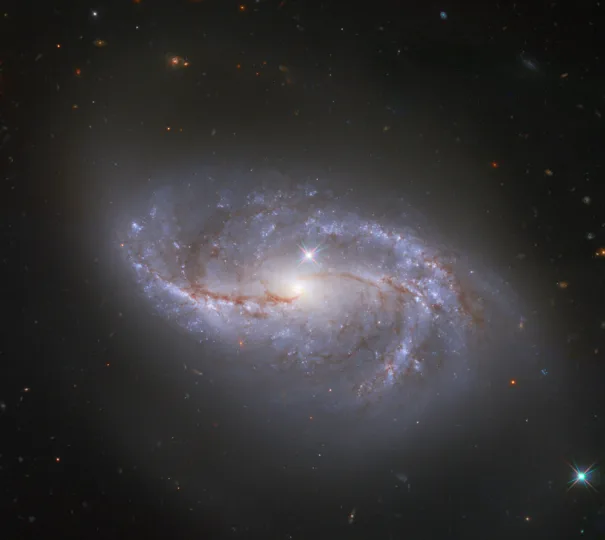 Bilde tatt fra Hubble teleskopet. De lyse Melkeveisstjernene vil noen ganger vises som lyspunkter med fremtredende linselys. En stjerne med disse funksjonene sees i nedre høyre hjørne av bildet, og en annen kan sees like over det bleke sentrum av galaksen.