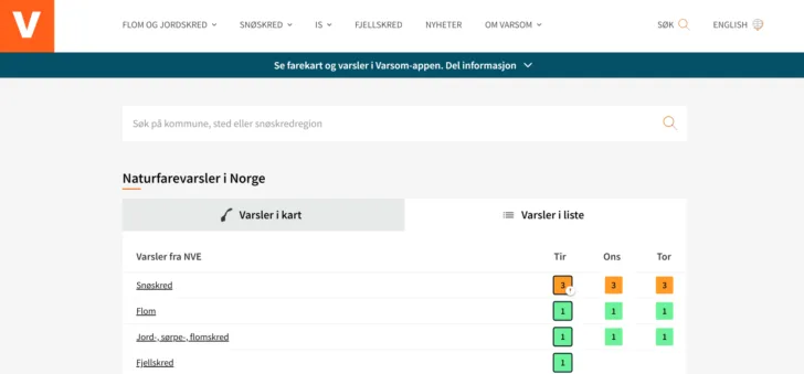 På Varsom.no og appen finner du både kart over steder med snøskredrisiko og varsler for snøskred.