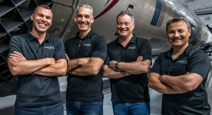 Marcus Wandt (f.v.) skytes opp sammen med Walter Villadei, Michael López-Alegría og Alper Gezeravci på kommersielt oppdrag for Axiom Space.