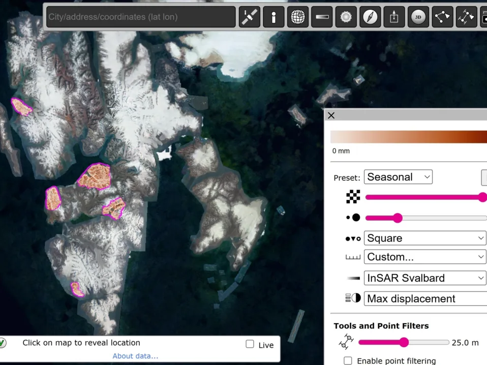 Hovedsiden på InSAR Svalbard.
