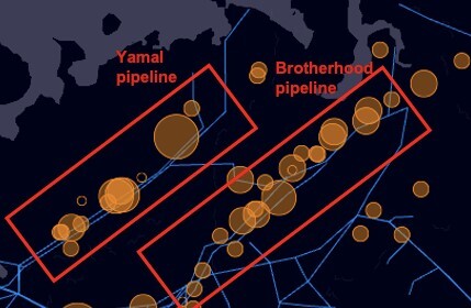 Sentinel-5P har målt utslipp av metan fra gassrørledninger i Sibir.