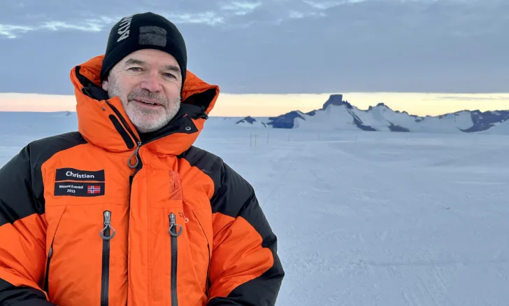 Christian Hauglie-Hanssen ved Trollbasen i Dronning Maud Land i Antarktis.