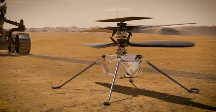 Perseverance har med seg Ingenuity, et mini-helikopter som skal teste flyging i den tynne atmosfæren på Mars.