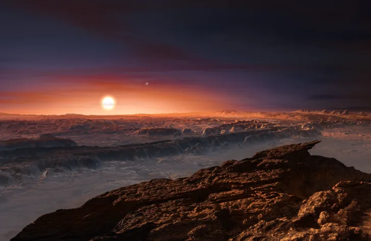 Slik kan det se ut på den jordliknende exoplaneten Proxima Centauri b, som ligger i den beboelige sonen til stjernen sin, bare 4 lysår unna.  