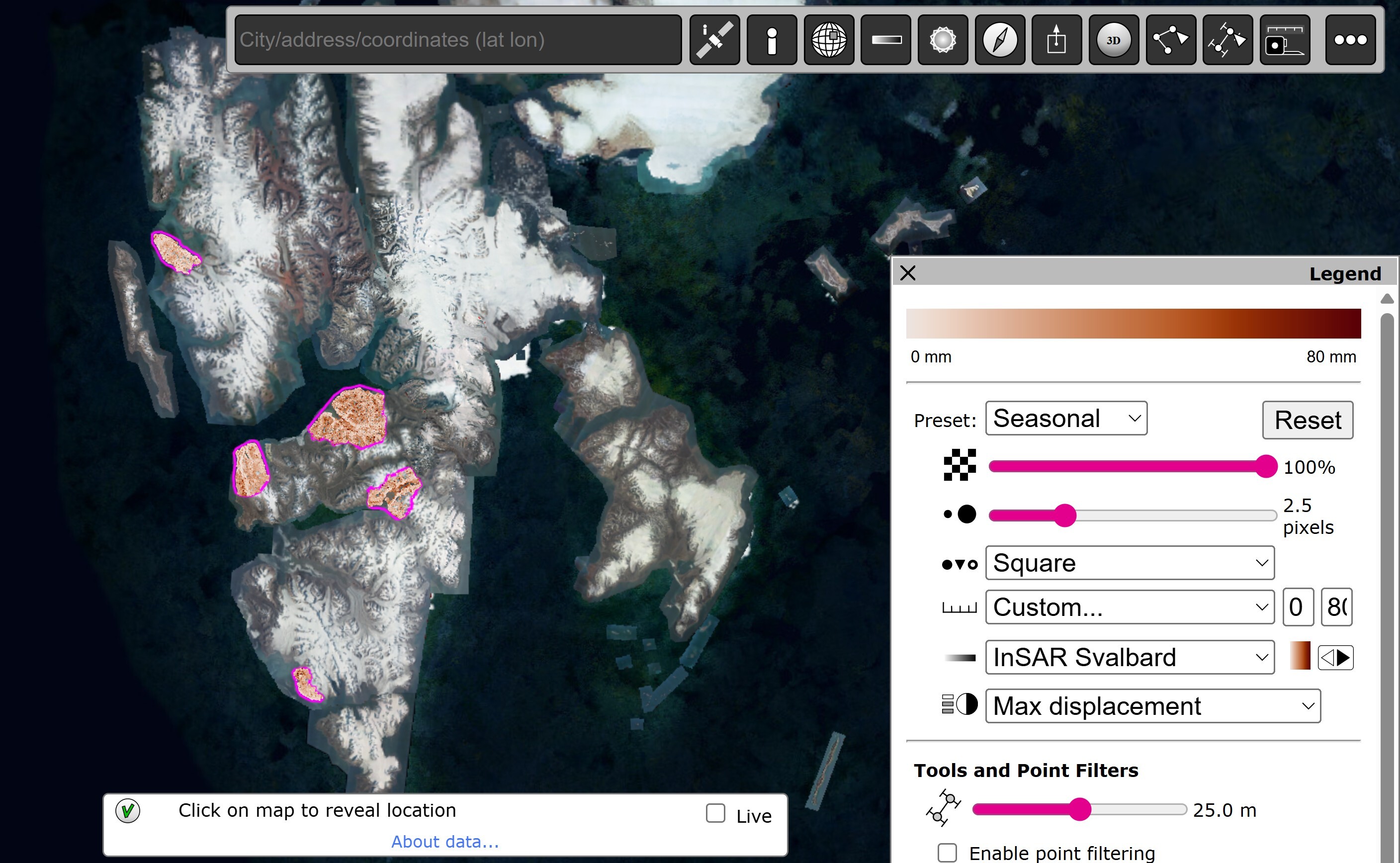 Hovedsiden på InSAR Svalbard.