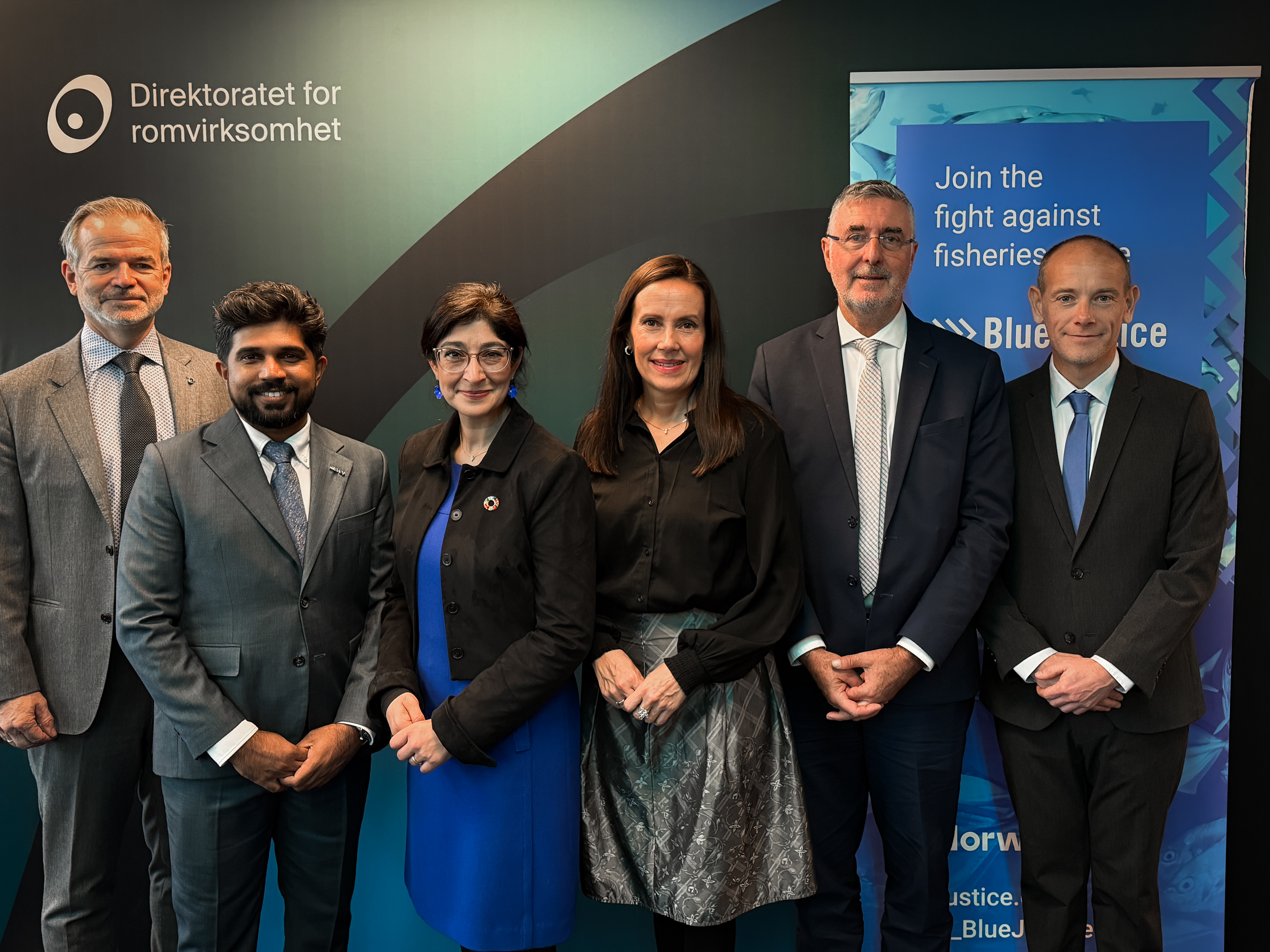 Central people behind the Space4Ocean Alliance. From left: Christian Hauglie-Hanssen (Norwegian Space Agency), Madin Maseeh (Maldives Space Research Organisation ), Aarti Holla-Maini (UNOOSA), Marianne Sivertsen Næss (Fisheries and Oceans Minister) Jean-Marc Astorg (CNES), Olivier Minazzoli (Monaco Space Office).